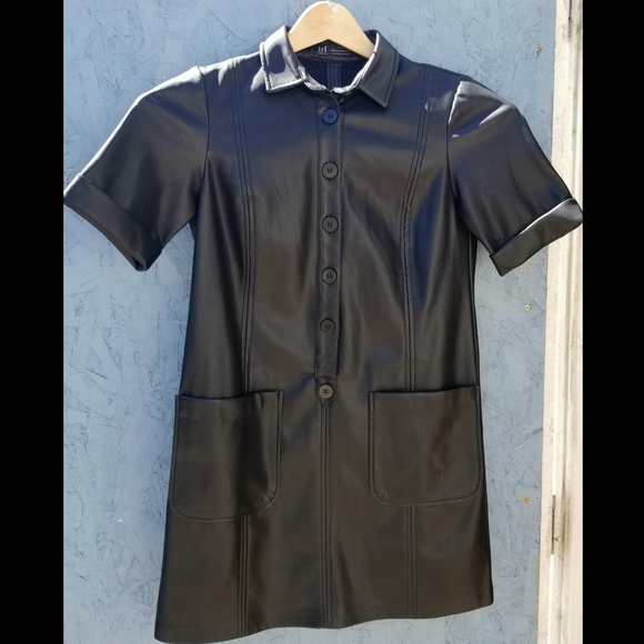 Zara Dresses & Skirts - Zara turf Collection Pleather Shirt Dress Sz XS
